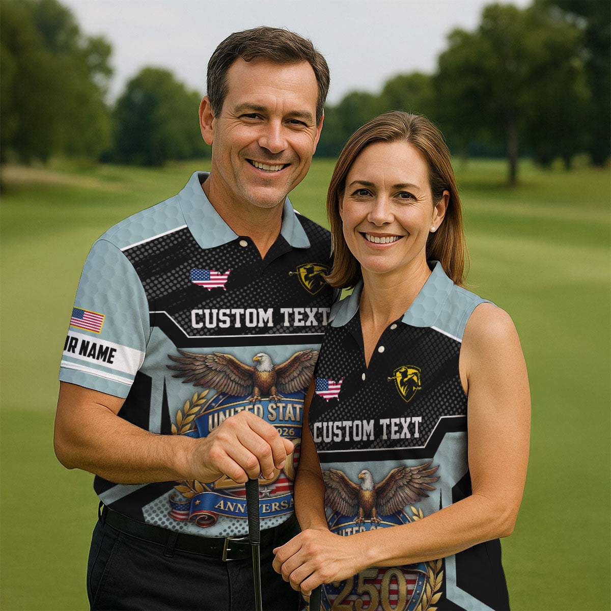 US 250 Anniversary Patriotic 4th Of July Blue Grey Golf Shirt, Polo Shirtor Men, Golf Shirts For Men