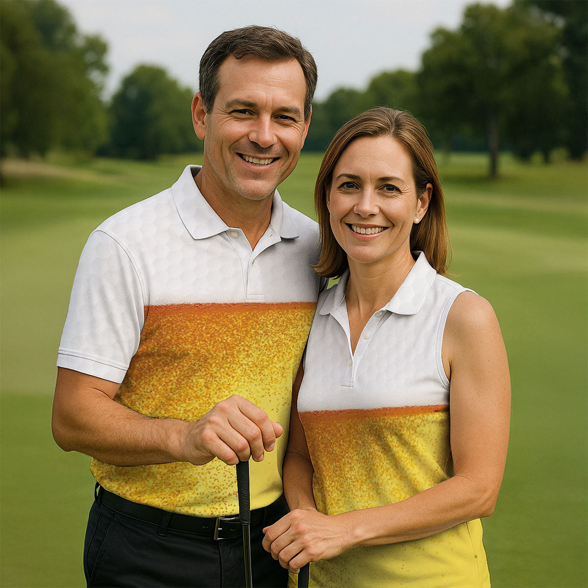 Cold Beer Print Golf Shirt, Beer Glass Pattern Design, Golf Shirts For Men