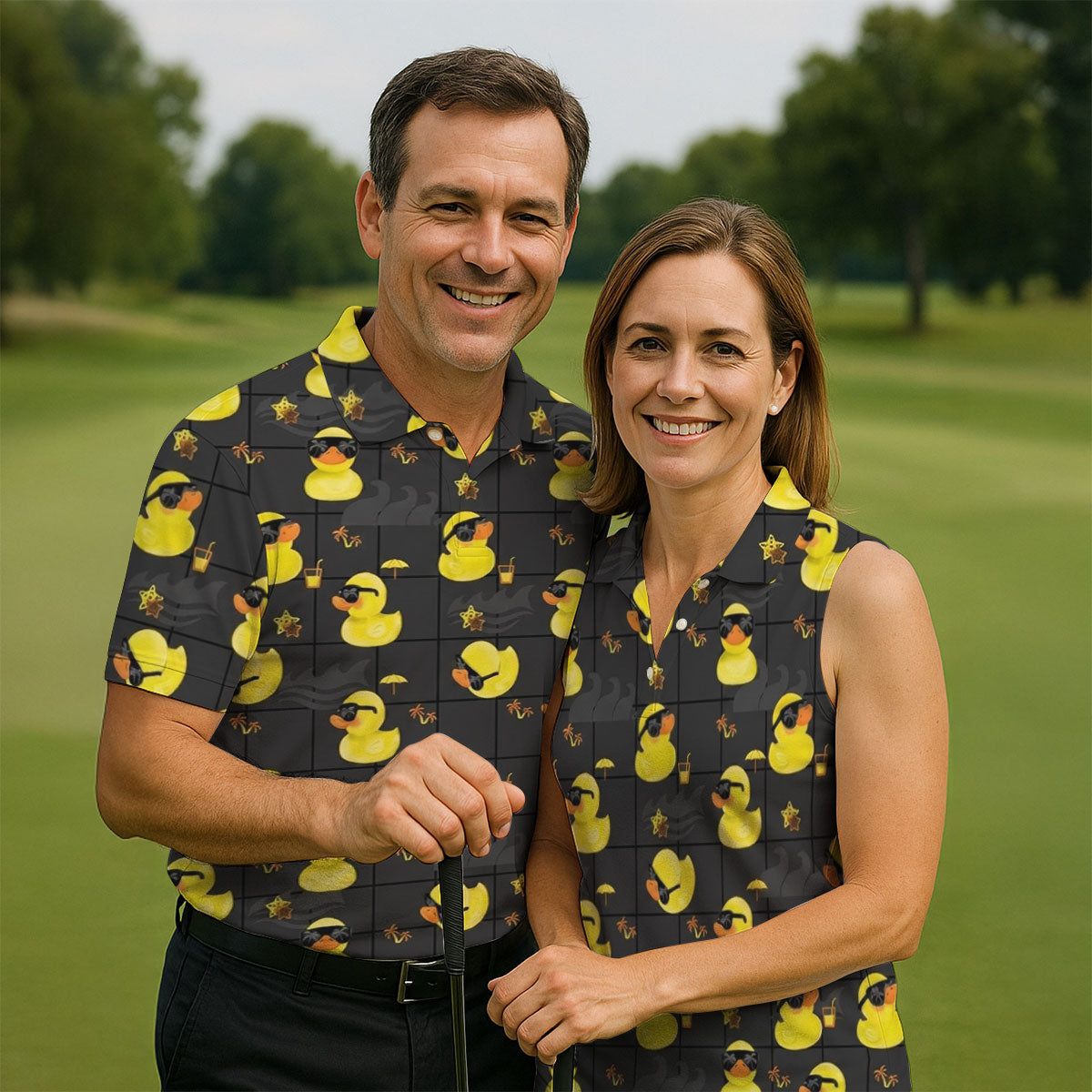 Yellow Rubber Duck Men's Funny Golf Shirts, Black Golf Shirt, Polo ShirtFor Men, Golf Shirts For Men