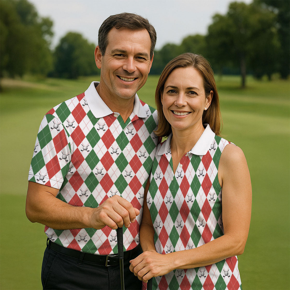 Christmas Plaid Argyle Pattern Golf Polo ShirtChristmas Golf Gift, Polo ShirtFor Men, Golfing Apparel