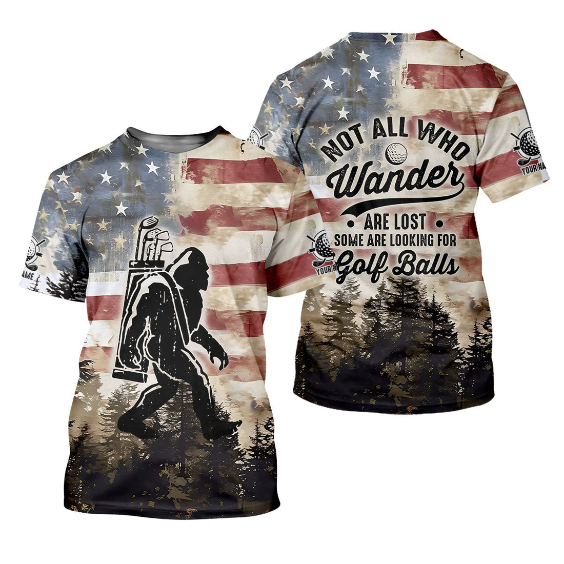 Patriotic Golf Polo Shirt Bigfoot Golf Shirt, Men's Long Seeve Golf Shirts, Golf Gifts For Men