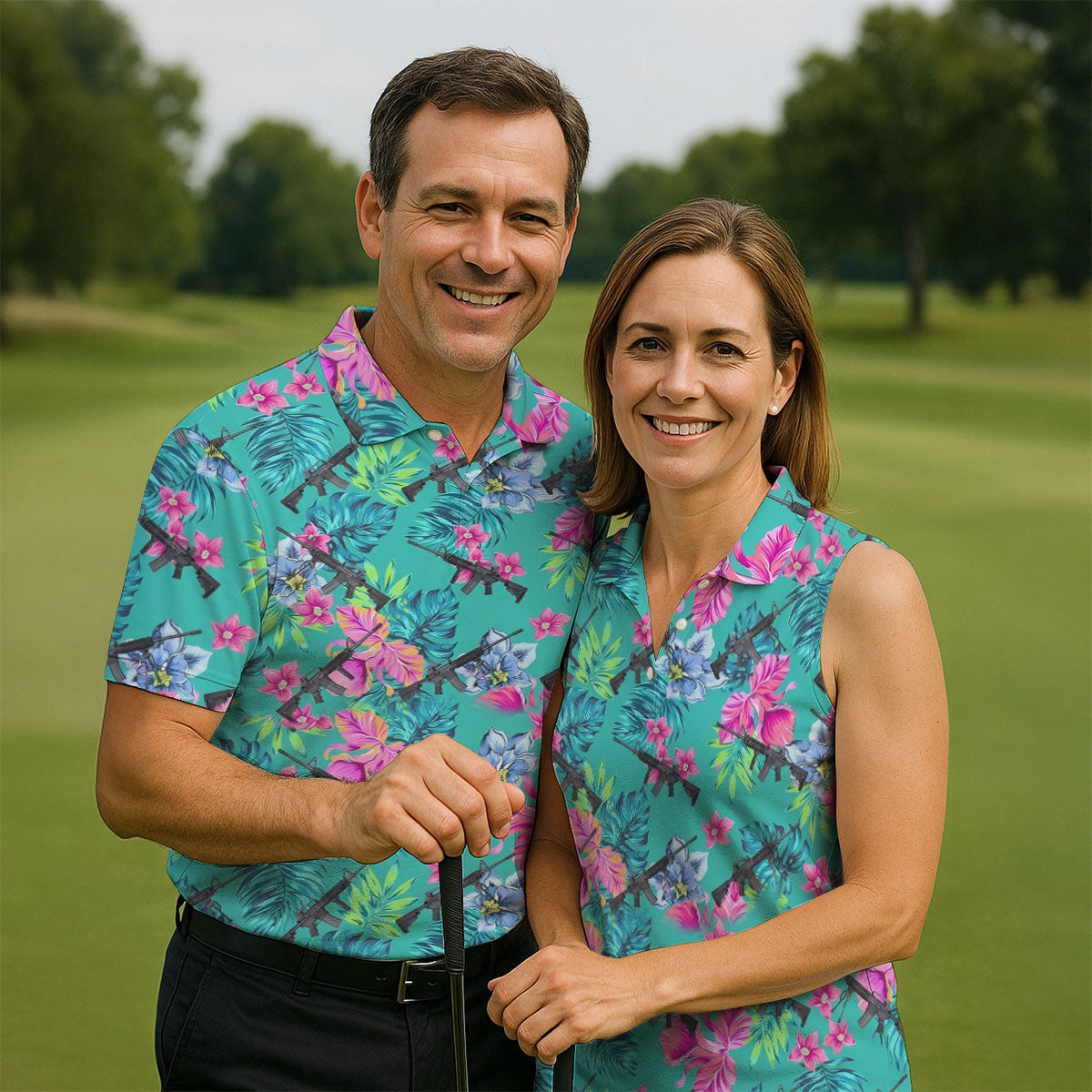 Hawaiian Floral With Army Theme Golf Shirts For Men, Polo ShirtFor Men, Golfing Apparel