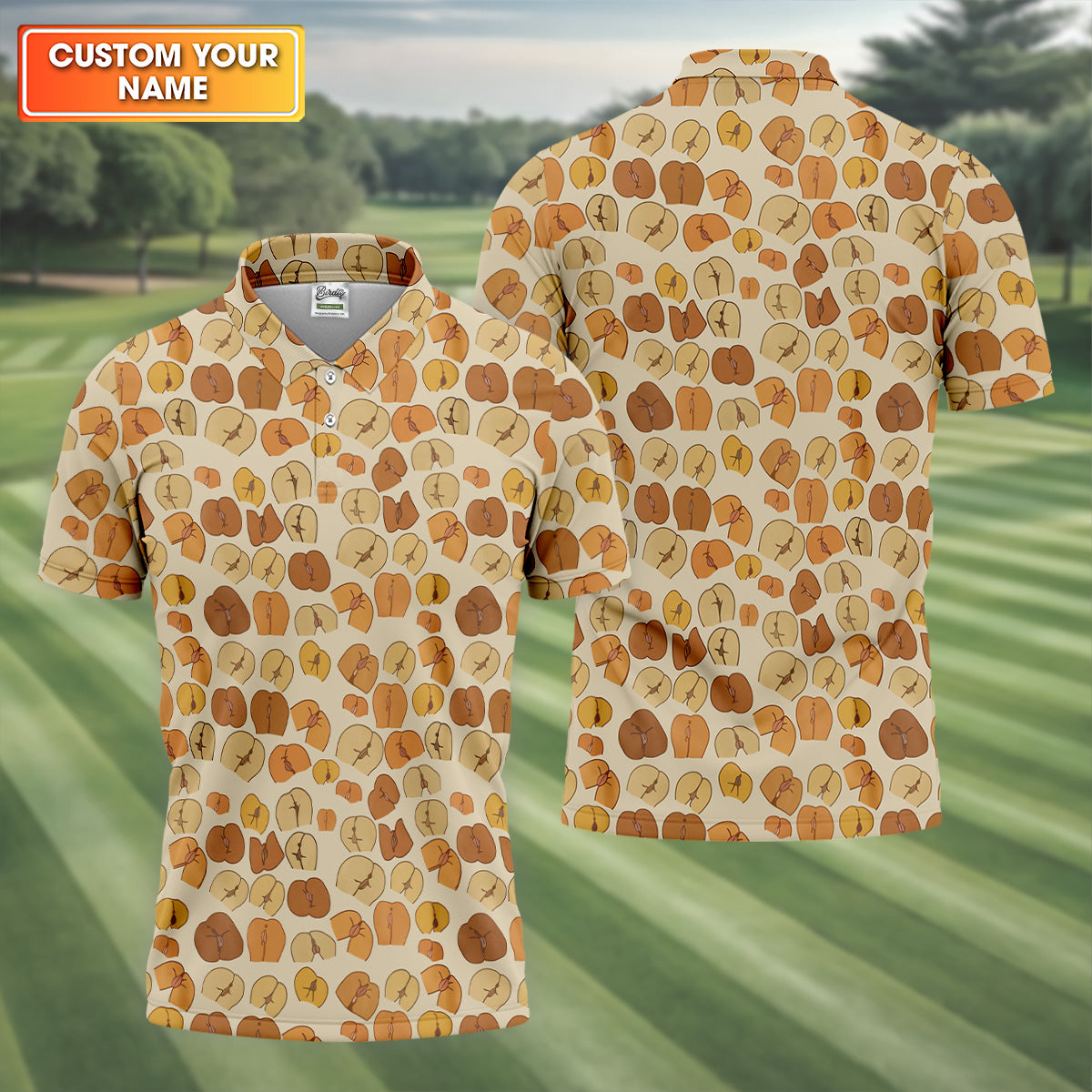 Funny Peach Golf Tops For Men, Men's Funny Golf Shirts, Unique Gift For Golfer, Golfing Apparel