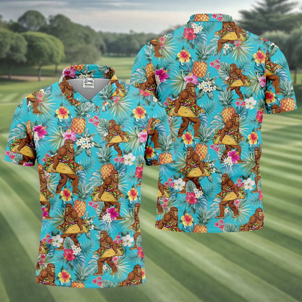 Bigfoot Taco Fiesta Time Hawaiian Golf Shirt, Cinco De Mayo Celebration Golf Shirts For Men