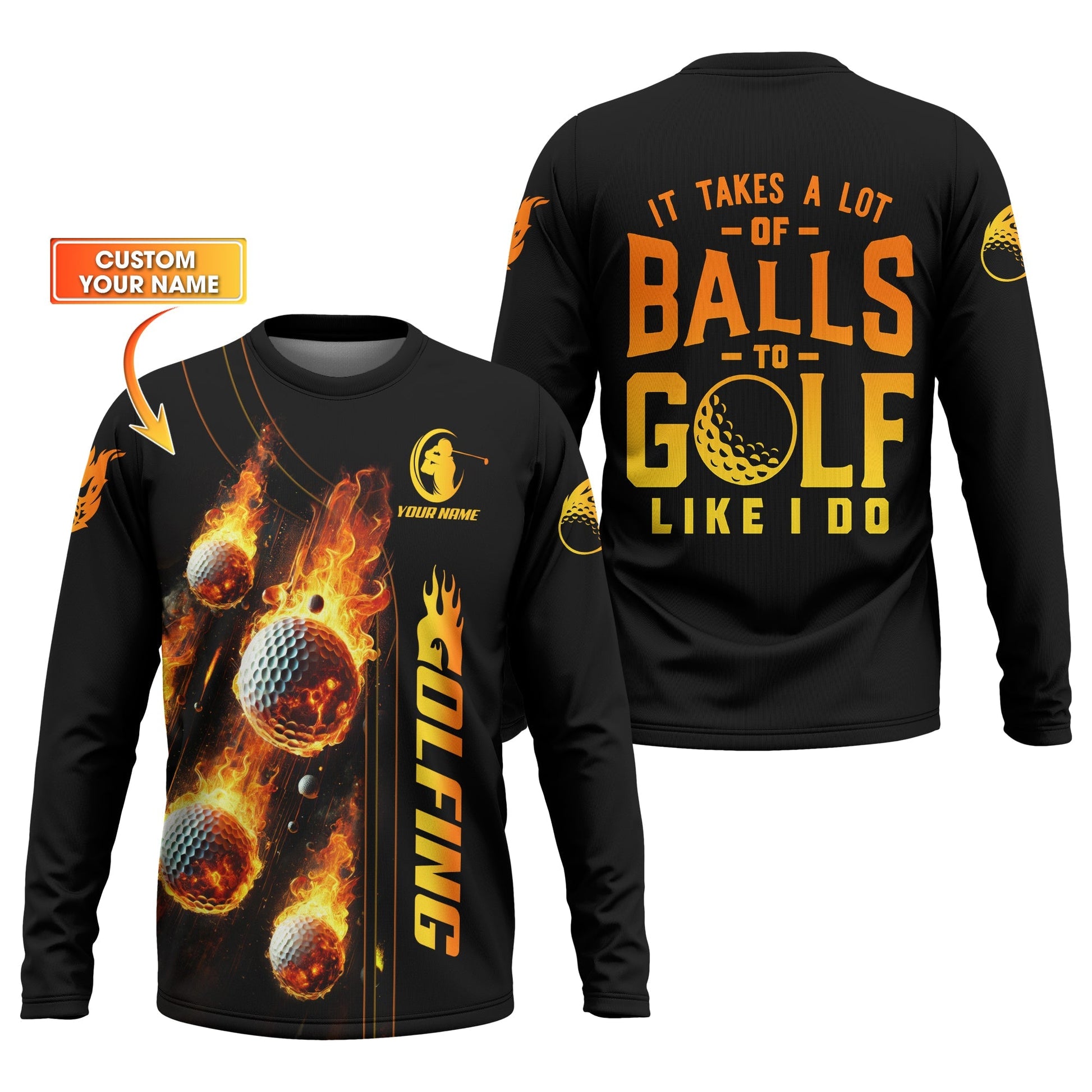 Fire Golf Ball Men's Golf Polo ShirtGolfing Apparel, Mens Golf Gift, Gift For Golf Lovers