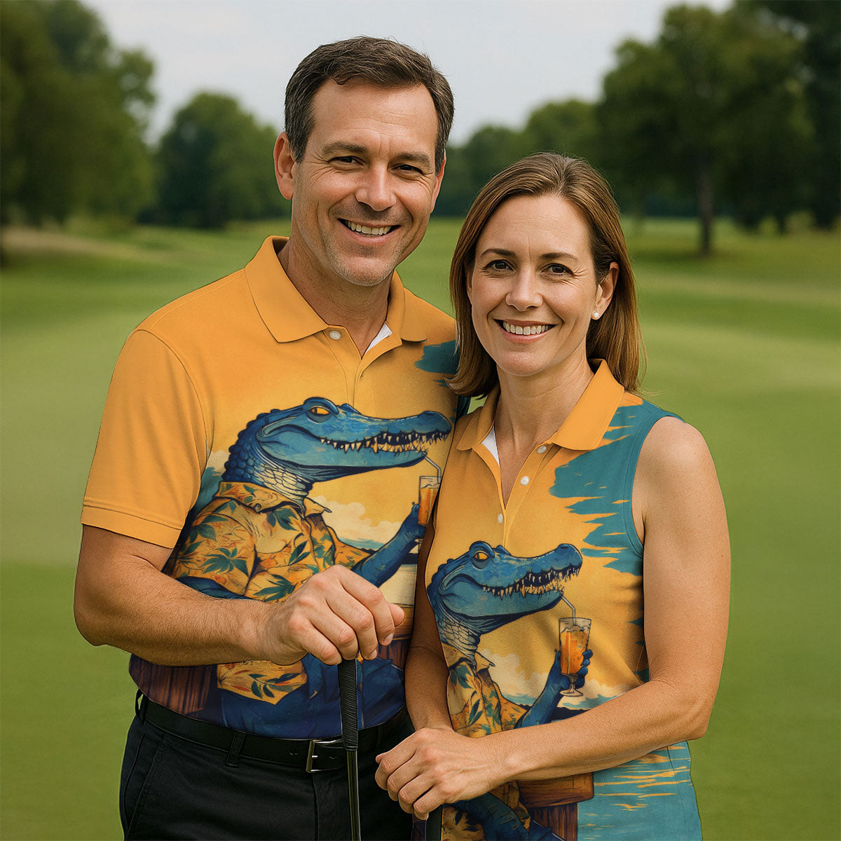 Funny Crocodile Tropical Theme Hawaiian Golf Shirt, Polo Shirt Men, Golfing Apparel