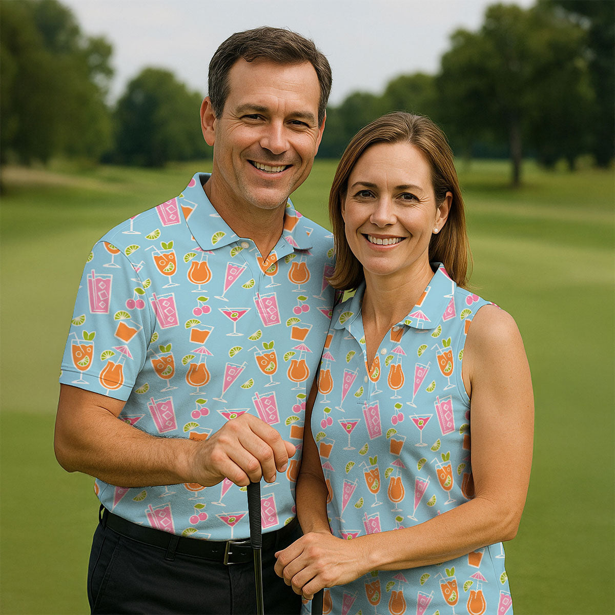 Tropical Cocktail Drinks Pattern Golf Shirt, Mens Golf Shirts, Golf Apparel For Men