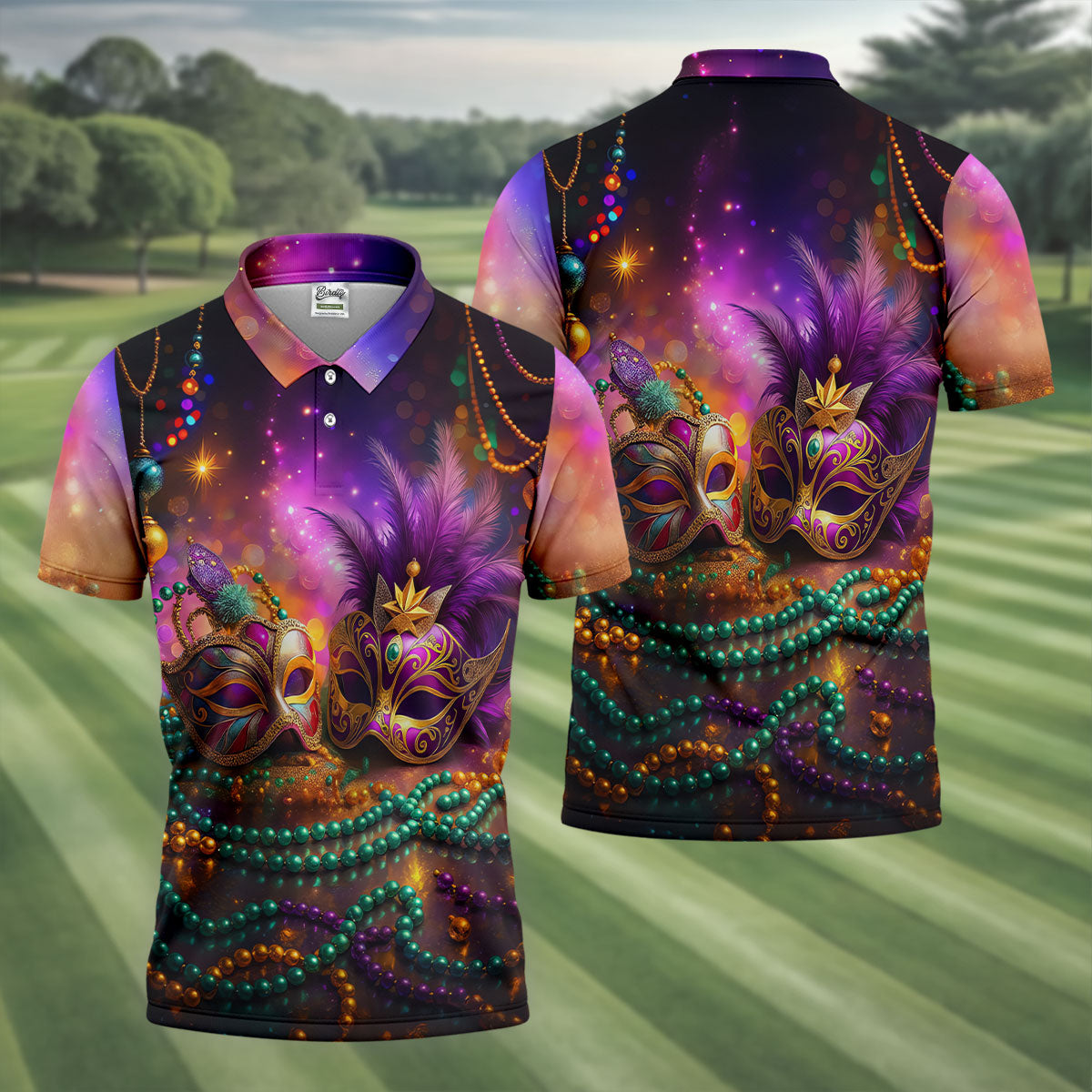Carnival Mask Beads Chain Bokeh Effect Mardi Gras Golf Shirt, Polo ShirtFor Men, Golf Shirts For Men