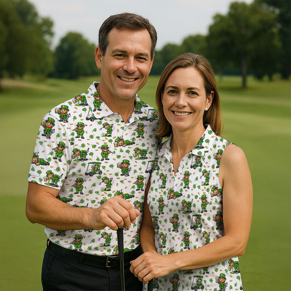 Funny Leprechaun Golf And Beer Green Shamrocks St Patrick's Day Golf Shirt, Women's Golf Shirts, Ladies Golf Polos