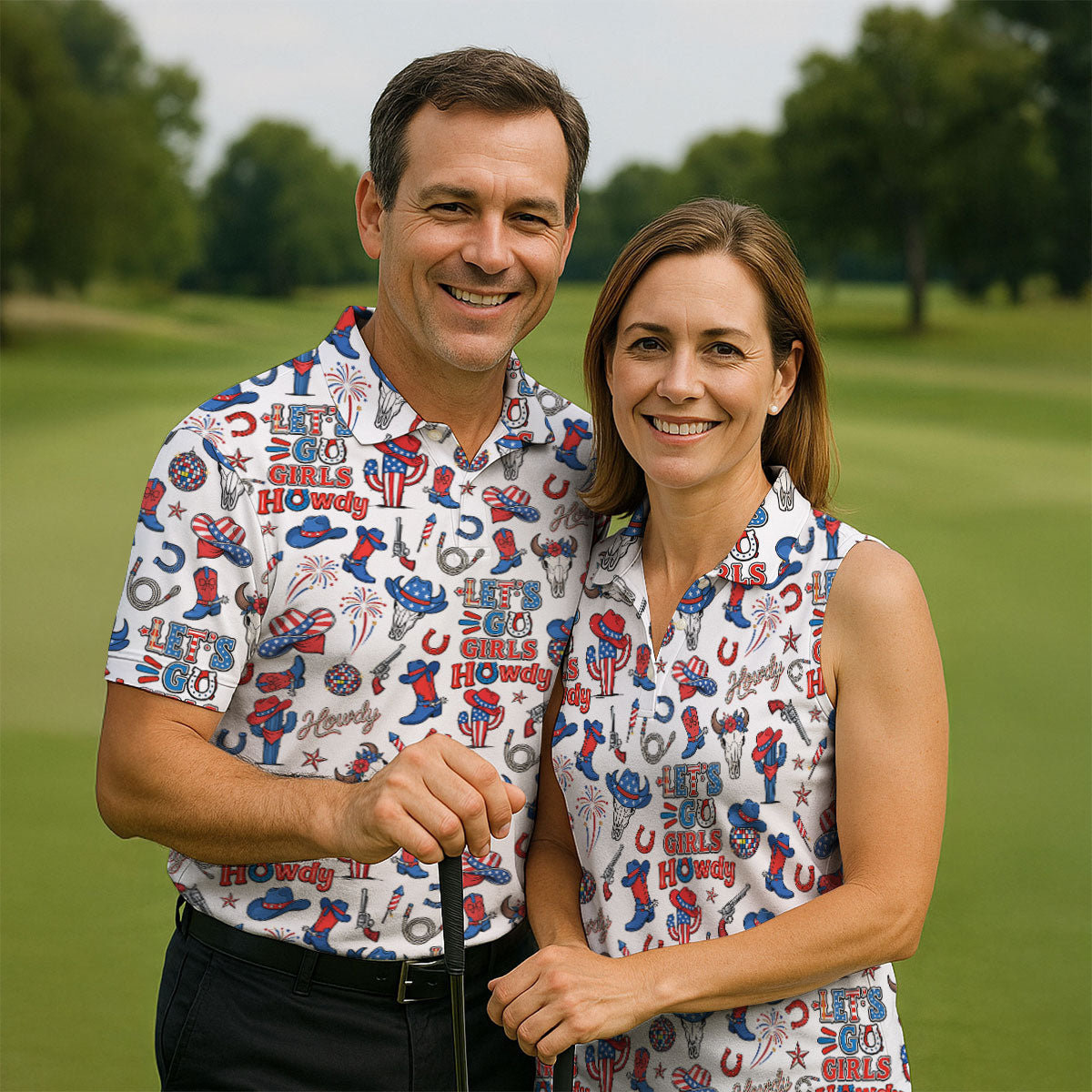 Let's Go Girl Howdy 250th Anniversary Western Cowboy Patriotic 4th Of July Golf Shirt, Golf Shirts For Men