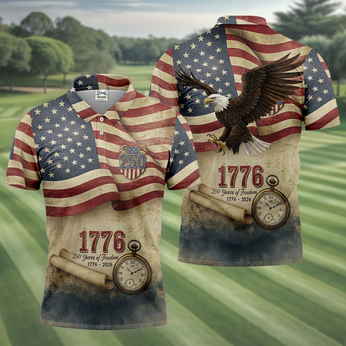 250 Years Of Freedom Vintage Golf Shirt, 4th Of July Patriotic Golf Shirts For Men
