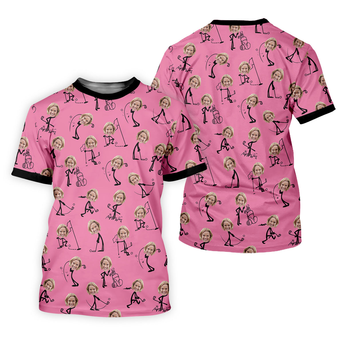 Funny Stickman Pink Custom Face Golf Shirt, Ladies Sleeveless Polo, Women's Polo Shirt