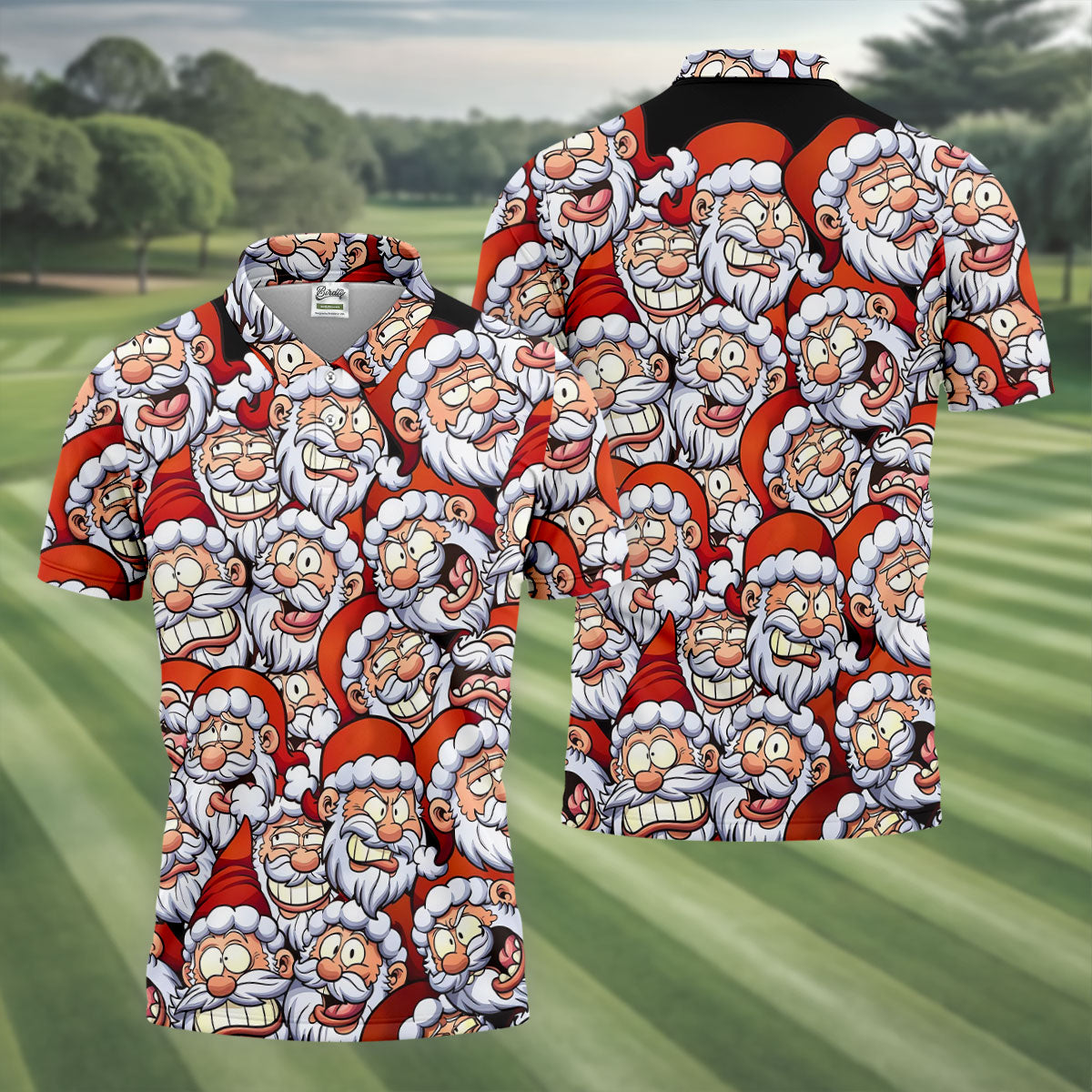 Santa Claus Face Fun Golf Shirts For Men, Christmas Golf Shirt, Polo ShirtFor Men, Golfing Apparel