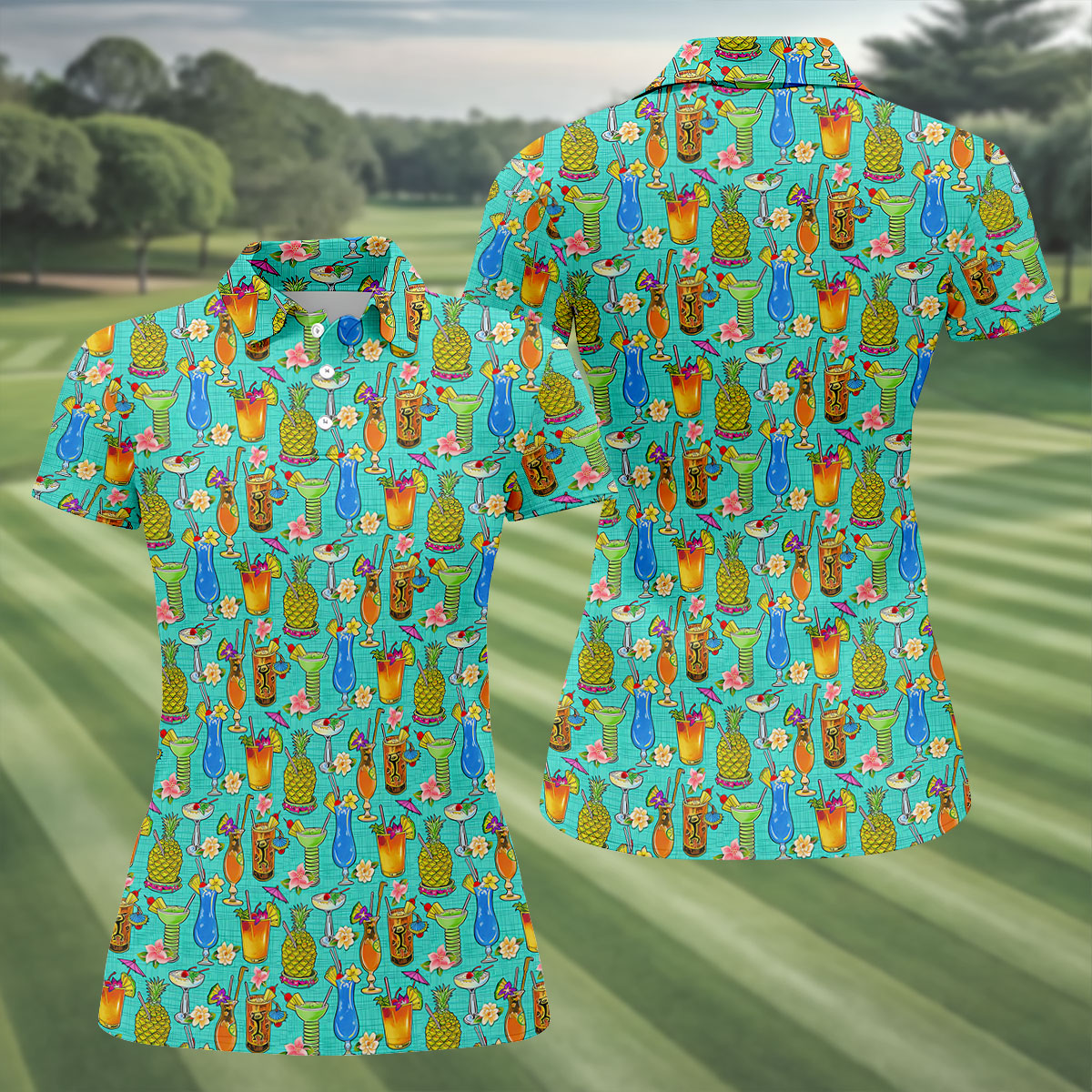 Tropical Cocktail Summer Vibe Retro Golf Shirt, Ladies Golf Tops, Golf Shirt For Women, Ladies Golf Shirts