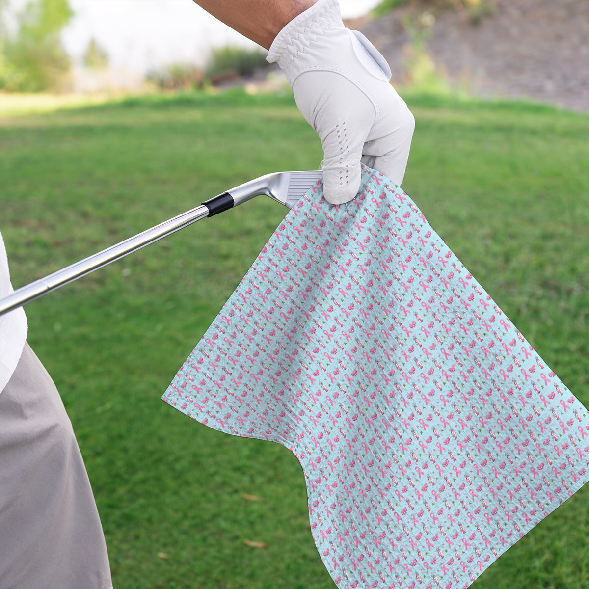 Breast Cancer Pattern Golf Towels, Pink Ribbon Golf Towel for Golf Lovers, Support Breast Cancer Awareness Gift