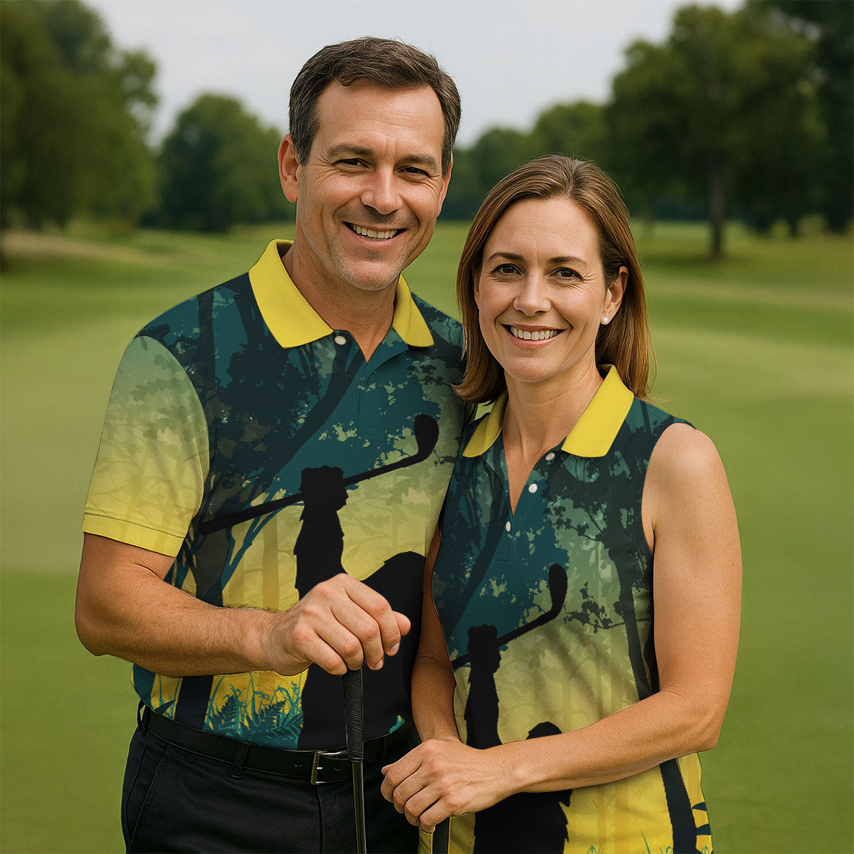 Bigfoot Golfer Forest Silhouette Polo Shirt, Women’s Golf Polo, Women’s Golf Apparel