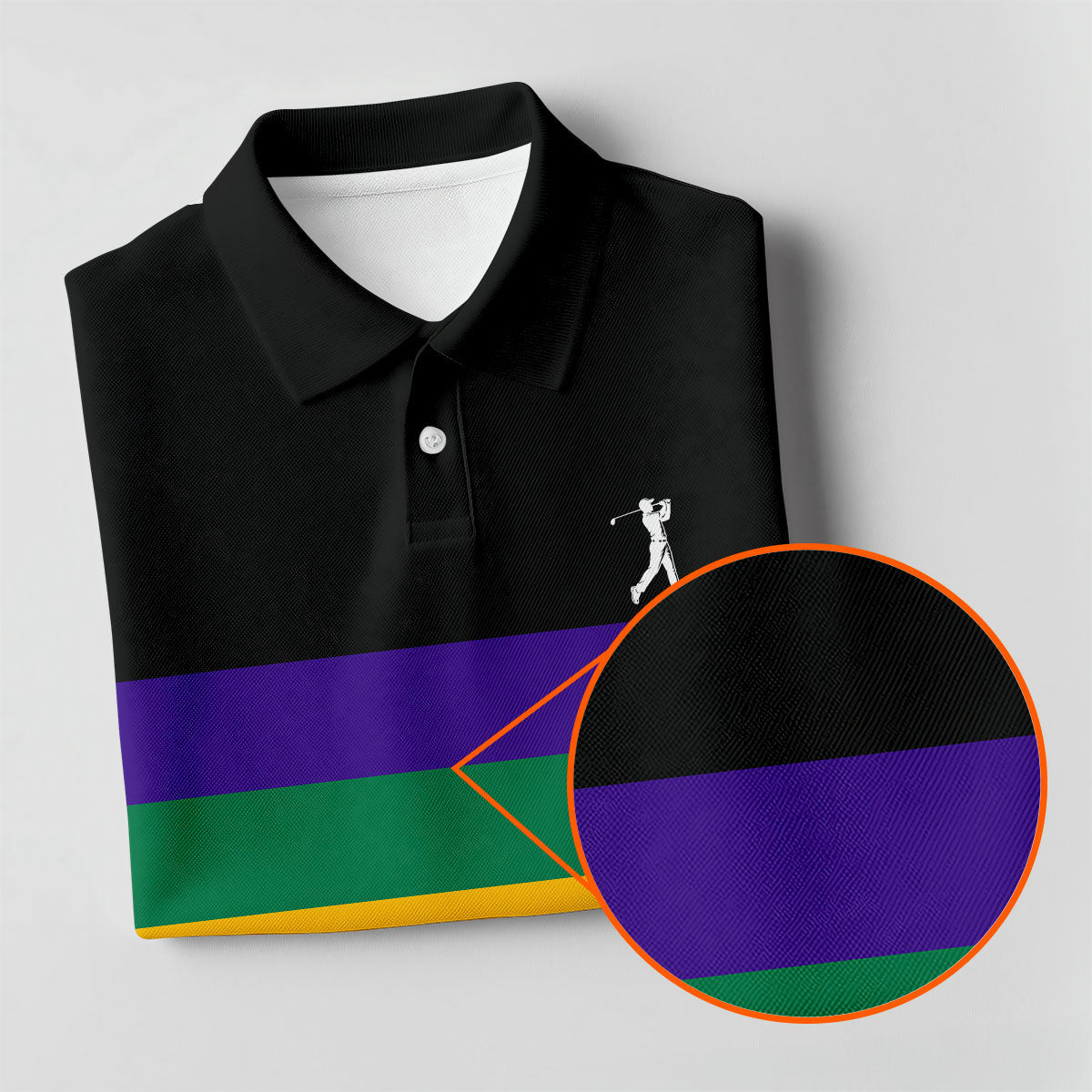 Mardi Gras Purple Green Gold Horizontal Stripes Black Golf Shirt, Women's Golf Shirts, Ladies Golf Polos