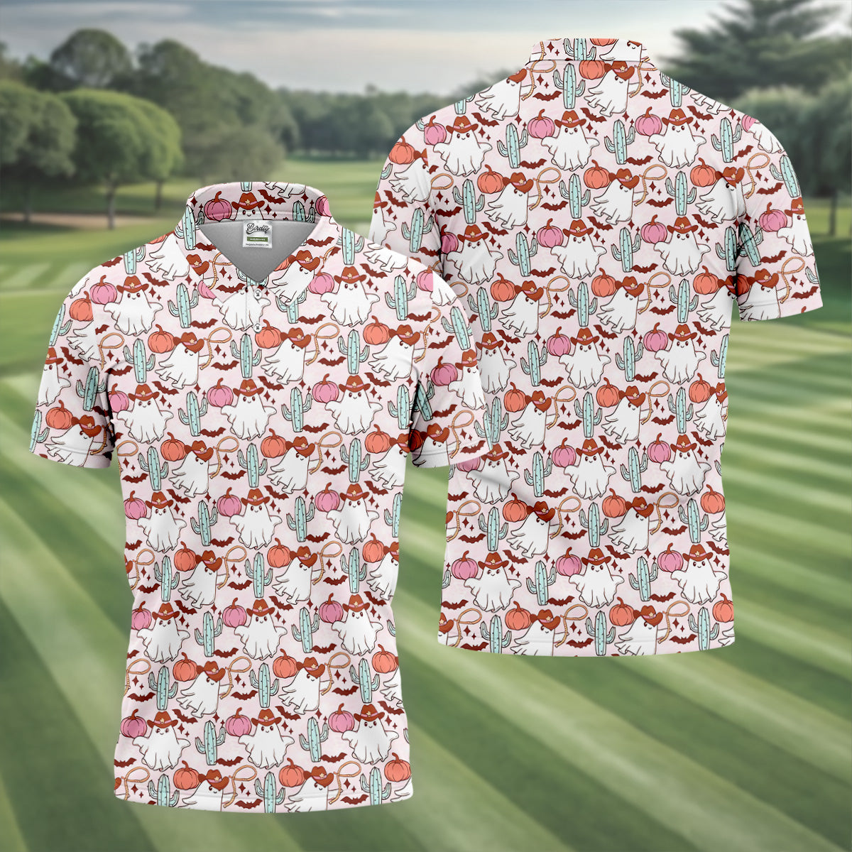 Cowboy Ghost Howdy Halloween Fun Golf Shirts For Men, Polo ShirtFor Men, Golfing Apparel