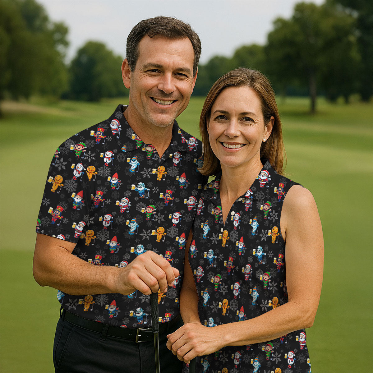 Classic Christmas Characters Black Golf Shirt, Christmas Golf Shirt, Fun Golf Shirts For Men, Polo Shirt Men