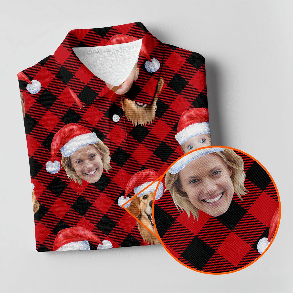 Custom Face Red And Black Checkered Christmas Golf Shirt, Women's Golf Tops, Ladies Golf Shirts