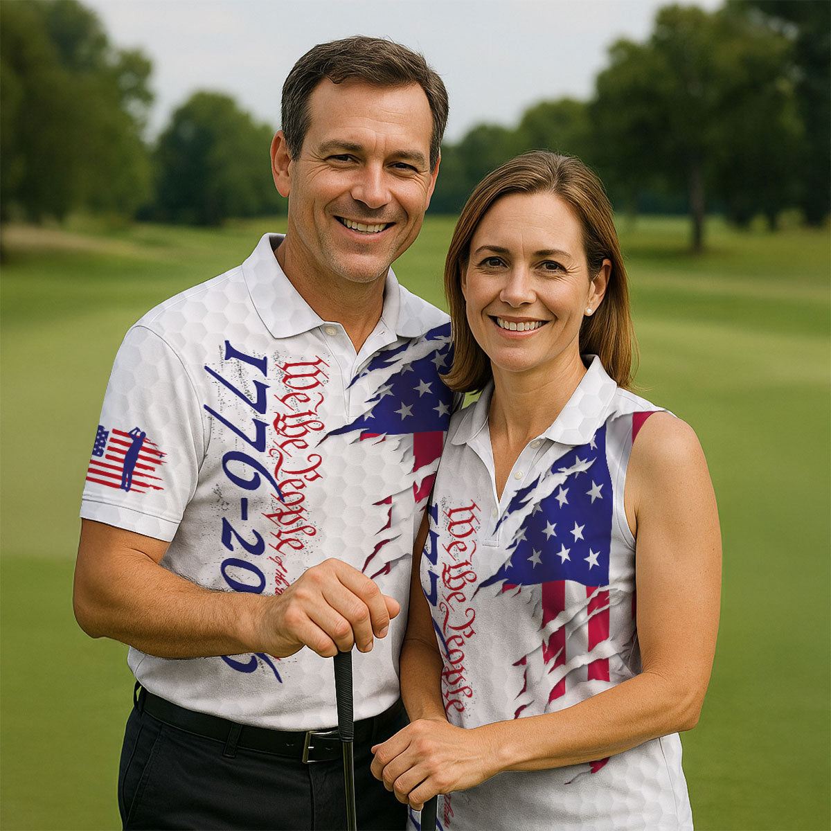 We The People 250 Anniversary 1776-2026 Distressed Flag Golf Shirt For Women, Patriotic 4th Of July Golf Shirt
