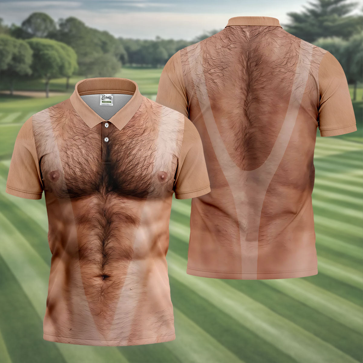 Funny Hairy Man Body Illusion Design Hawaiian Golf Shirt, Golf Shirts For Men, Polo Shirts For Men