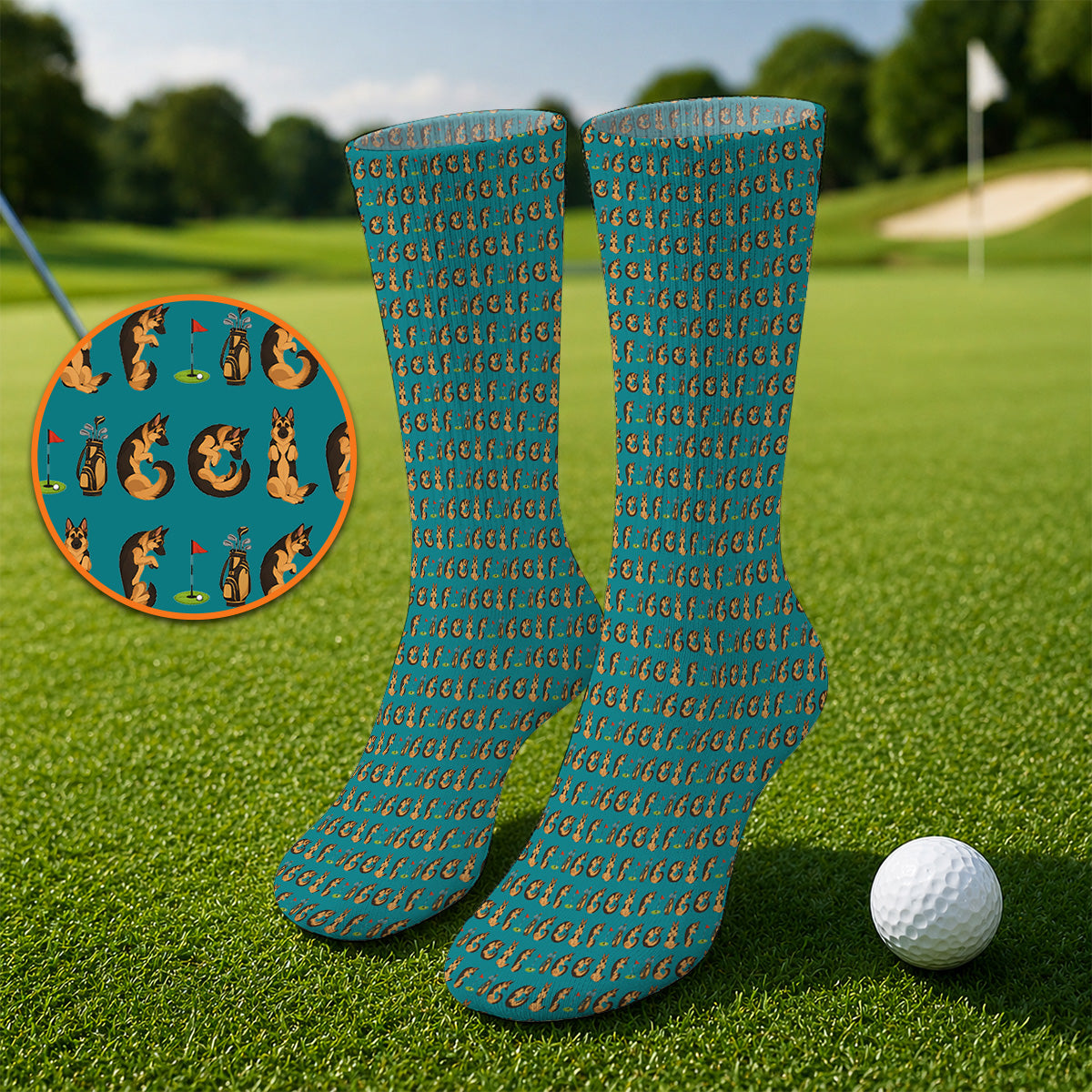 Crazy German Shepherd Pattern Golf Socks, German Dog Golf Sock, Golf Gift For Golfers