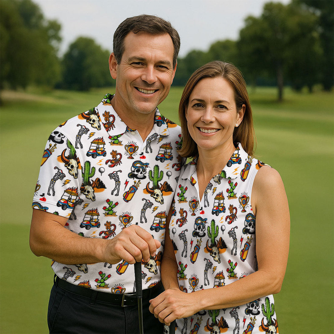 Southwestern Desert Golf Icons Pattern Polo Shirt, Mens Golf Shirts, Hawaiian Golf Shirt
