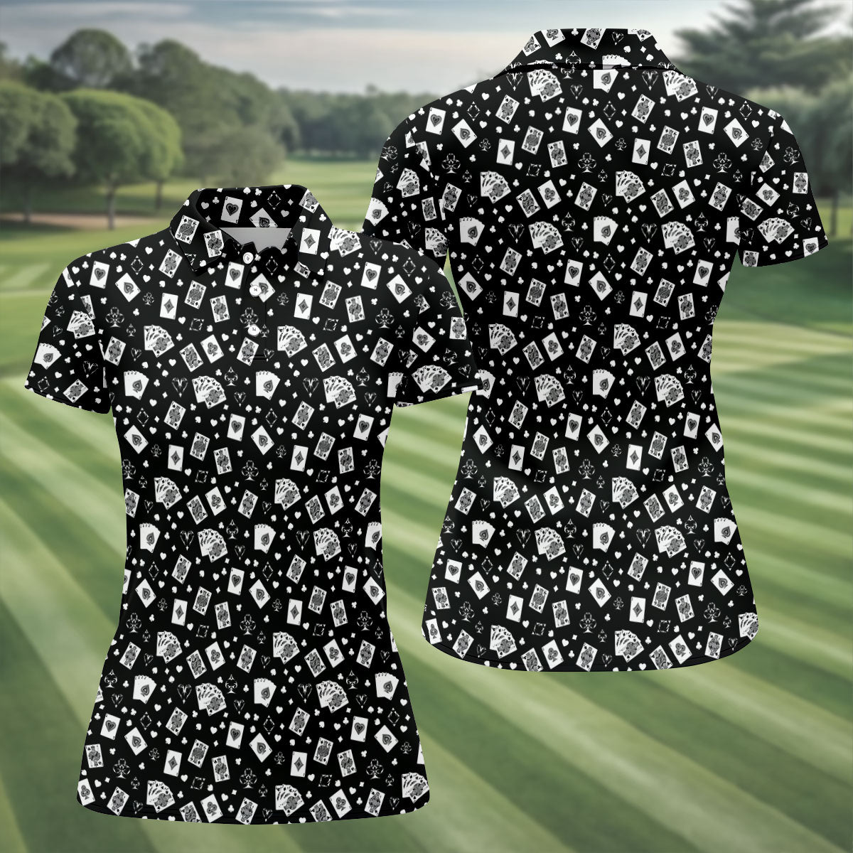 Casino Cards Black Golf Shirt, Golf Shirt For Women, Ladies Golf Shirts, Fun Women's Golf Shirts