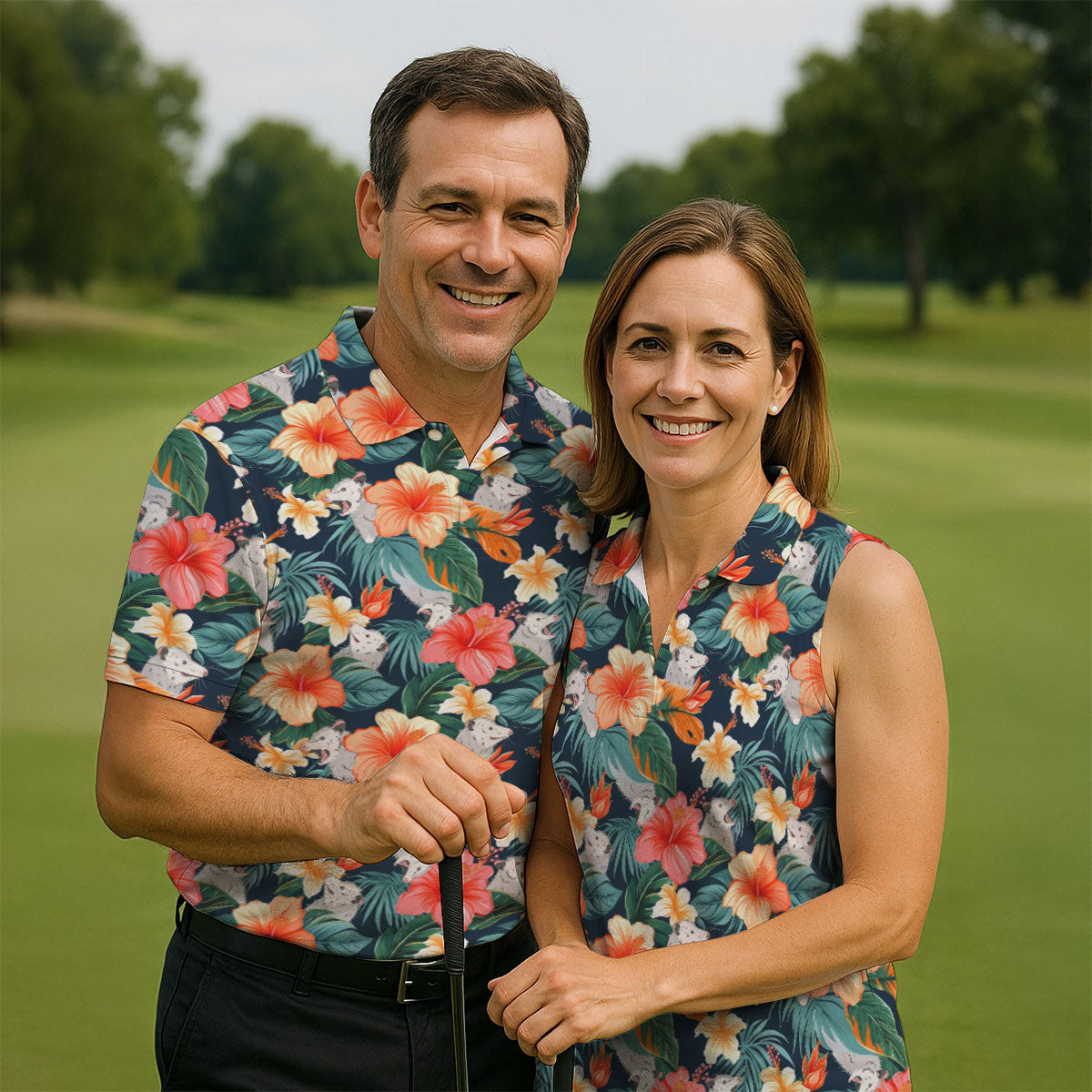 Large Hibiscus Flowers Tropical Vibe Golf Tops For Men, Hawaiian Golf Shirts, Polo Shirt Men