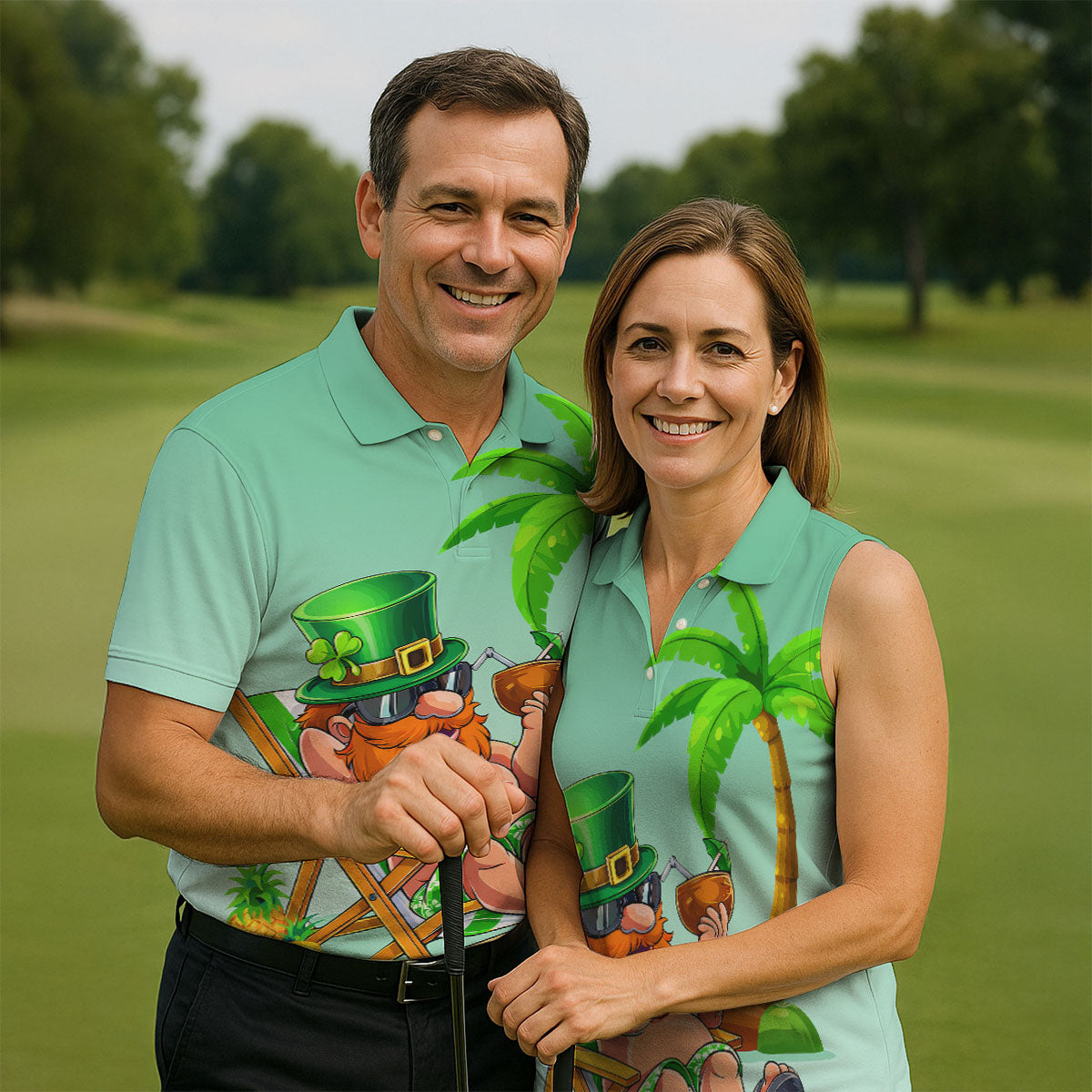Leprechaun St Patrick's Day Hawaiian Summer Fun Golf Shirt, Golf Tops For Men, Golf Shirts For Men