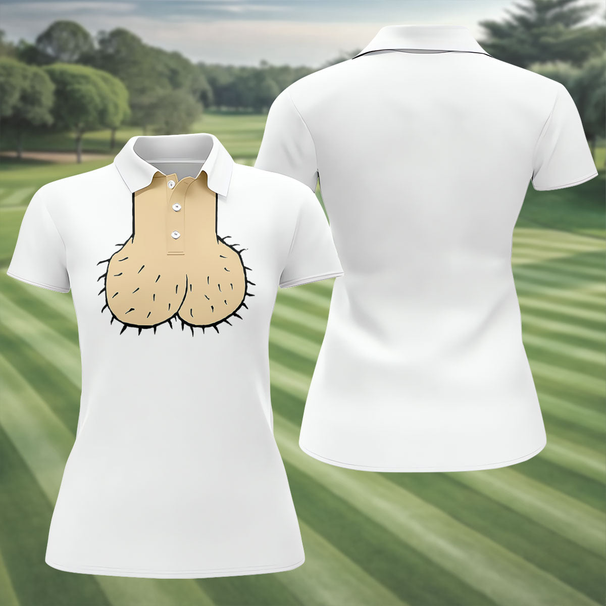 White Funny Dickhead Faux Chest Golf Shirt, Funny Halloween Shirt, Adult Costume Shirt