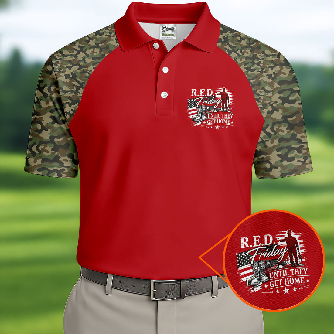 RED Friday Untill They Get Home Red Camo Golf Shirt, Veteran Memorial 250 Years Polo Shirtor Men