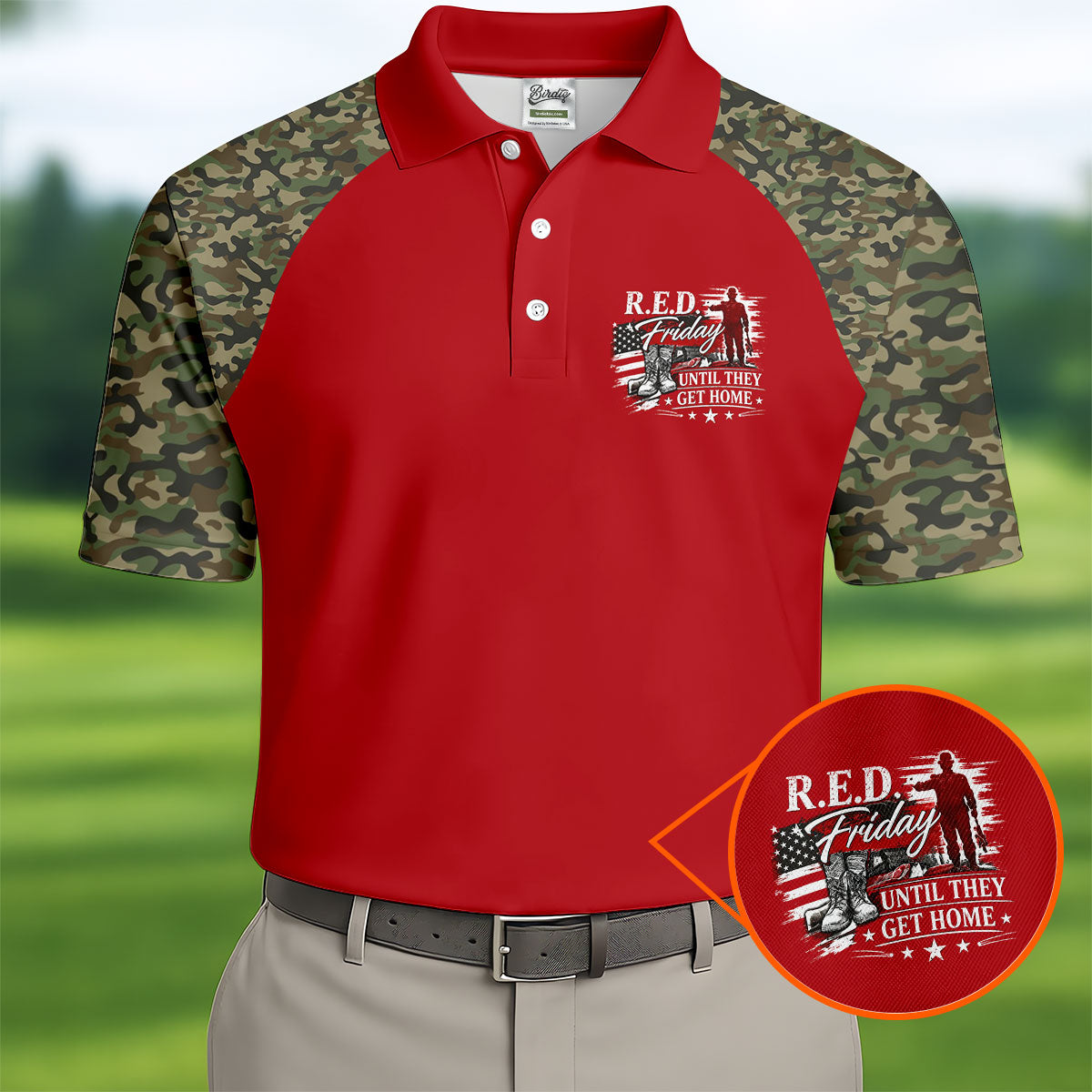 RED Friday Untill They Get Home Red Camo Golf Shirt, Veteran Memorial 250 Years Polo Shirtor Men