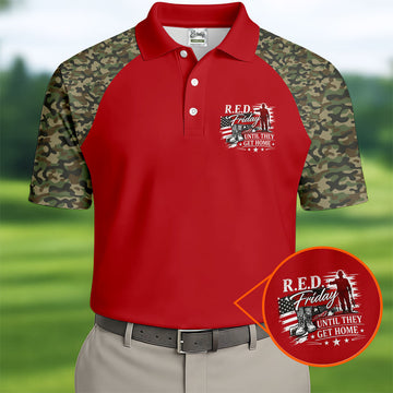 RED Friday Untill They Get Home Red Camo Golf Shirt, Veteran Memorial 250 Years Polo Shirtor Men