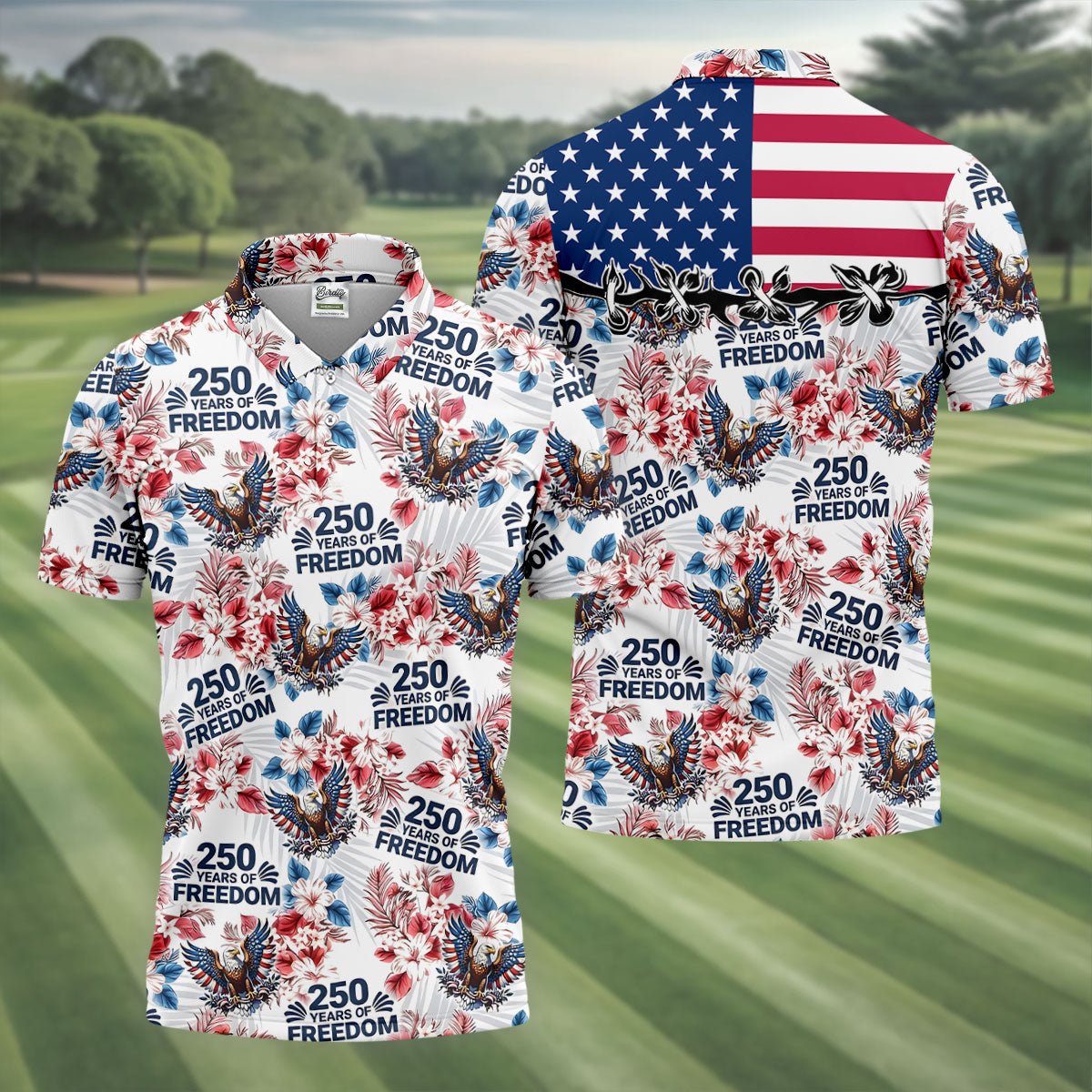 America 250 Years Of Freedom Tropical Vibe Patriotic Golf Shirt, 4th Of July Golf Shirt, Golf Shirts For Men