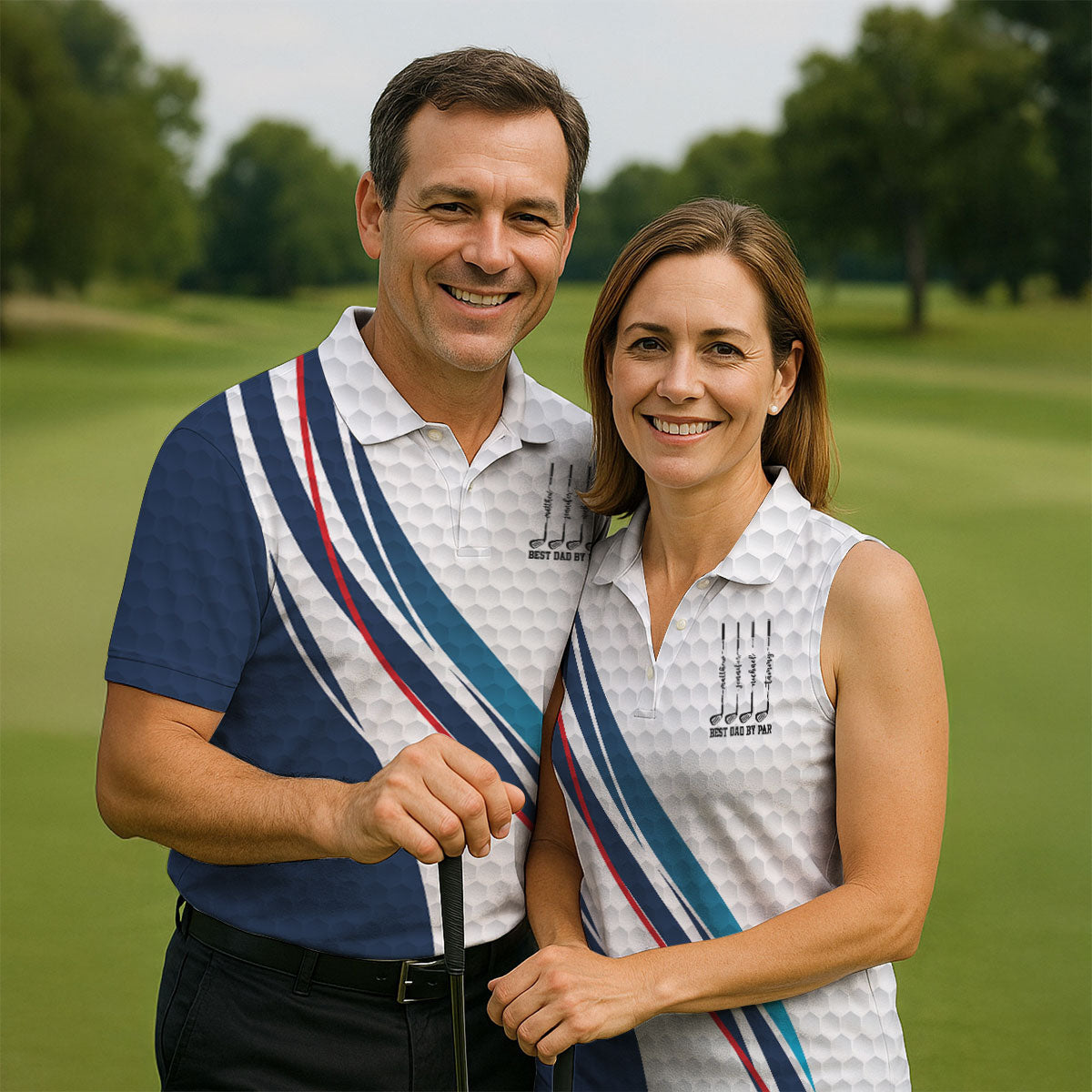 Best Dad By Par Golf Ball Pattern Wavy Stripes Father's Day Golf Shirt, Golf Gift For Dad