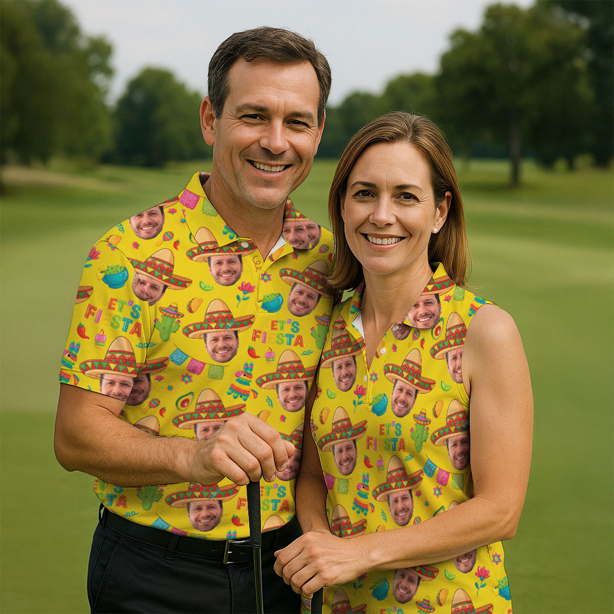 Let's Fiesta Cinco De Mayo Celebration Fiesta Themed Custom Face Yellow Golf Shirt For Women