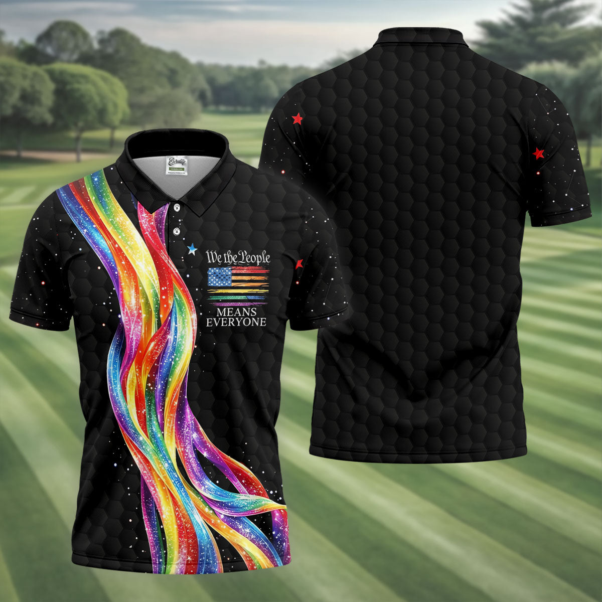 We The People Means Everyone LGBT Rainbow Golf Tops For Men, Pride Month Celebrate Golf Shirts For Men