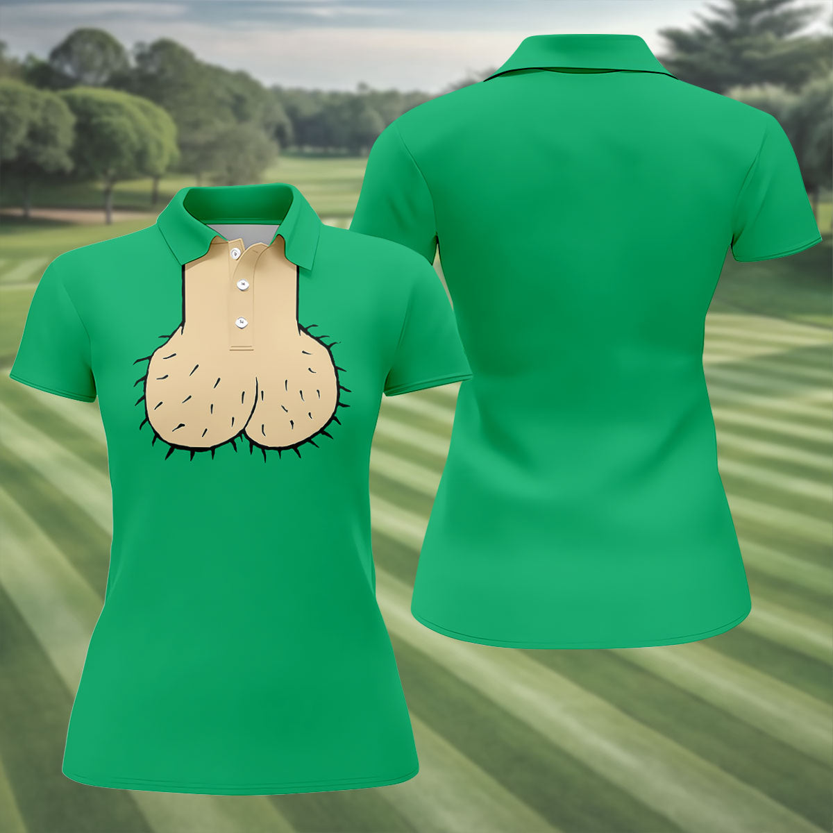 Green Funny Dickhead Faux Chest Golf Shirt, Women’s Golf Polo, Ladies Golf Top
