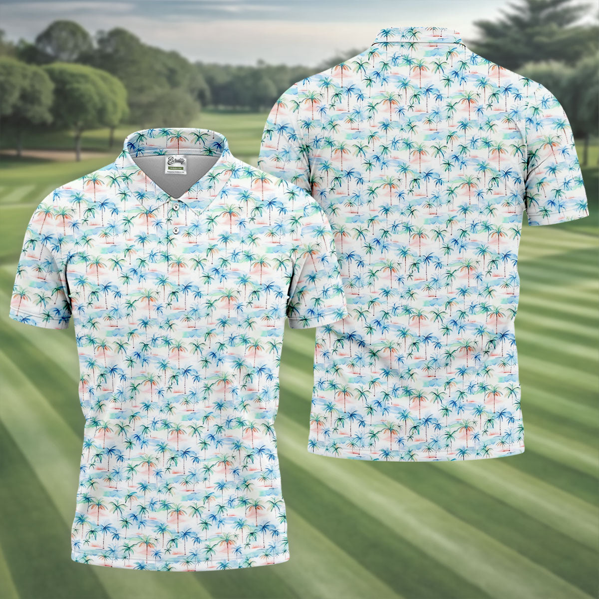 Watercolor Palm Tree Hawaiian Golf Shirt, Summer Vibe Men's Golf Shirt, Polo Shirts For Men
