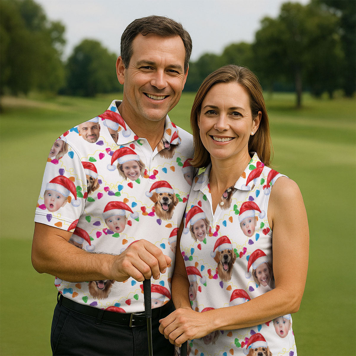 Custom Face Christmas White Polo ShirtFunny Christmas Shirts For Family, Golf Gifts For Women