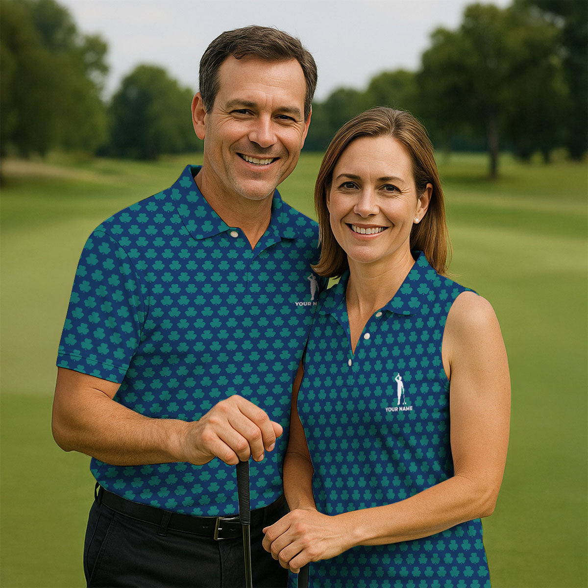 Three Leaf Clover Seamless Pattern St Patrick's Day Golf Shirt, Polo ShirtFor Men, Golf Shirts For Men