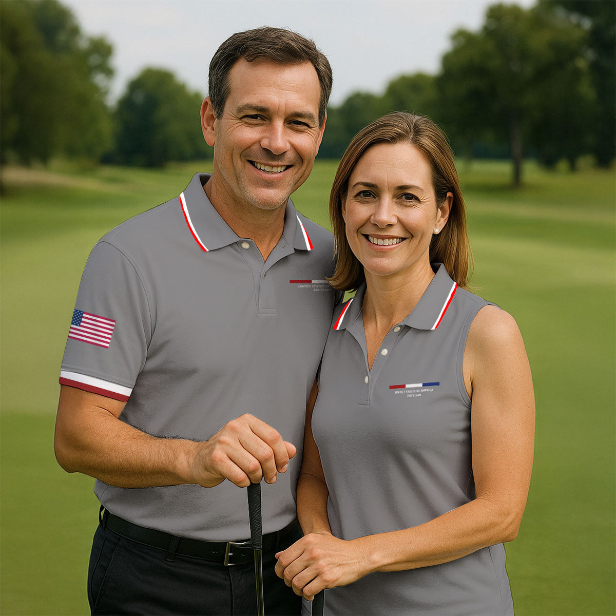 United States Of America 250 Years Grey Golf Shirt, Patriotic Golf Shirt, Golf Shirts For Men