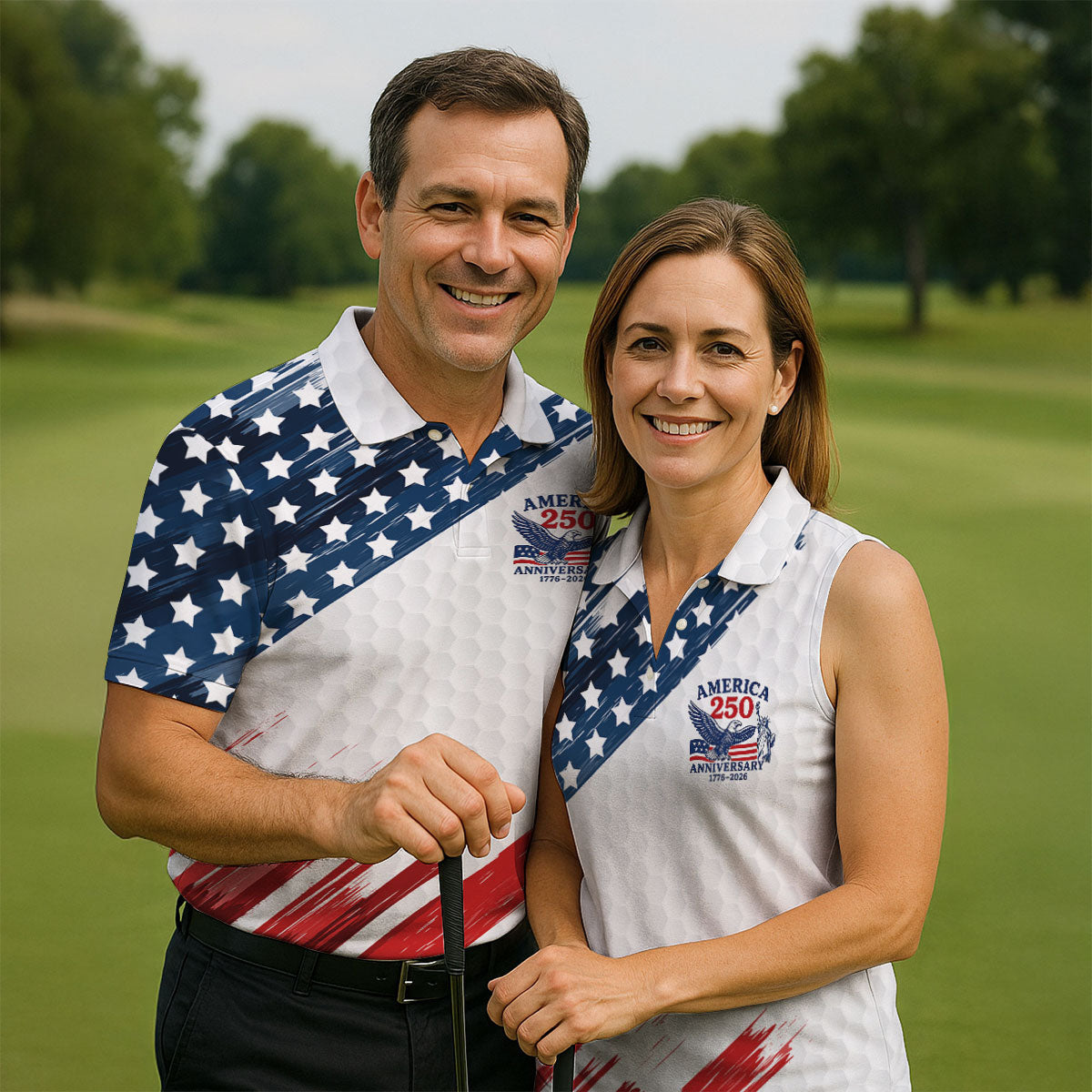 250th Anniversary Golf Ball Pattern Bald Eagle Logo 4th Of July Golf Shirt, Patriotic Golf Shirt For Women