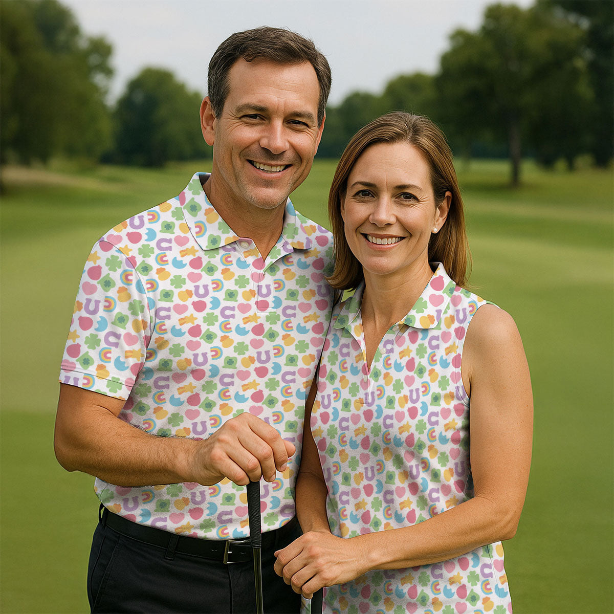 St Patrick's Day Lucky Charms White Golf Shirt, Cute Golf Outfit, Polo Shirt Men, Golf Shirts For Men