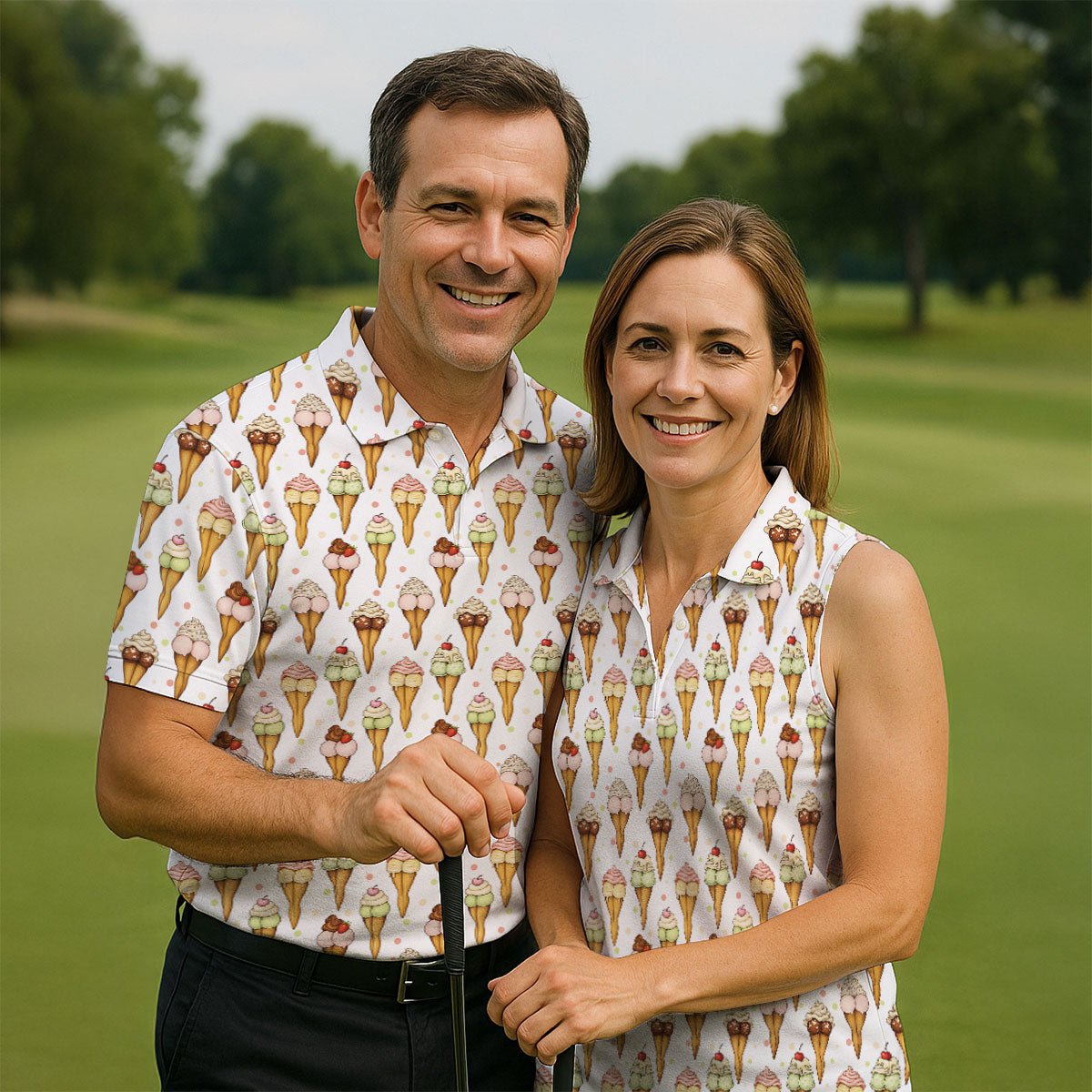 Adult Humor Ice Cream Golf Shirt, Funny Cone Pattern, Golf Shirt For Women