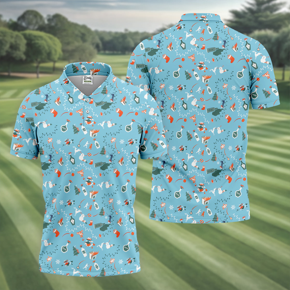 Holiday Chaos Ice Blue Color Golf Tops For Men, Christmas Golf Shirt, Golf Shirts For Men, Golfing Apparel