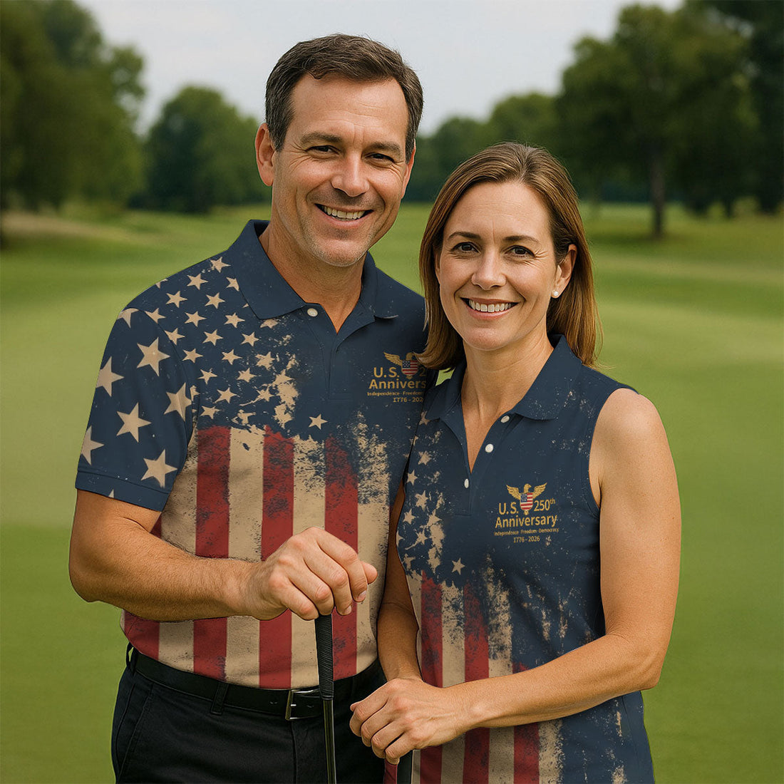 US 250th Anniversary Independence Freedom Democracy Men's Golf Polo Shirts, 4th Of July Patriotic Golf Shirt