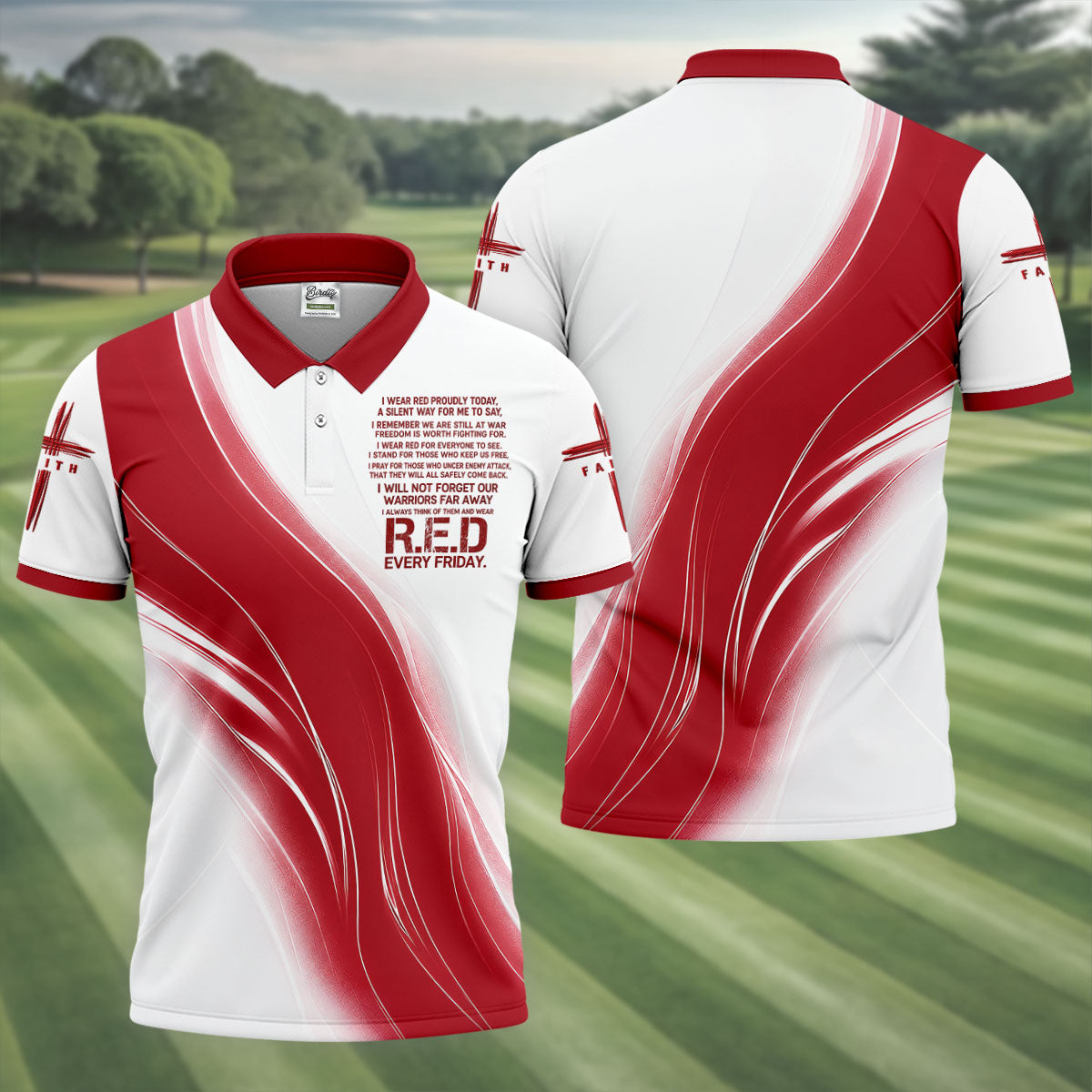 Red Friday Faith Cross Red White Gradient Patriotic Golf Shirt, 250 Years Polo Shirtor Men
